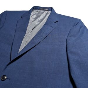 Tommy Hilfiger Blue On Blue Plaid Wool Blend Blazer 44 R Very Gently Used